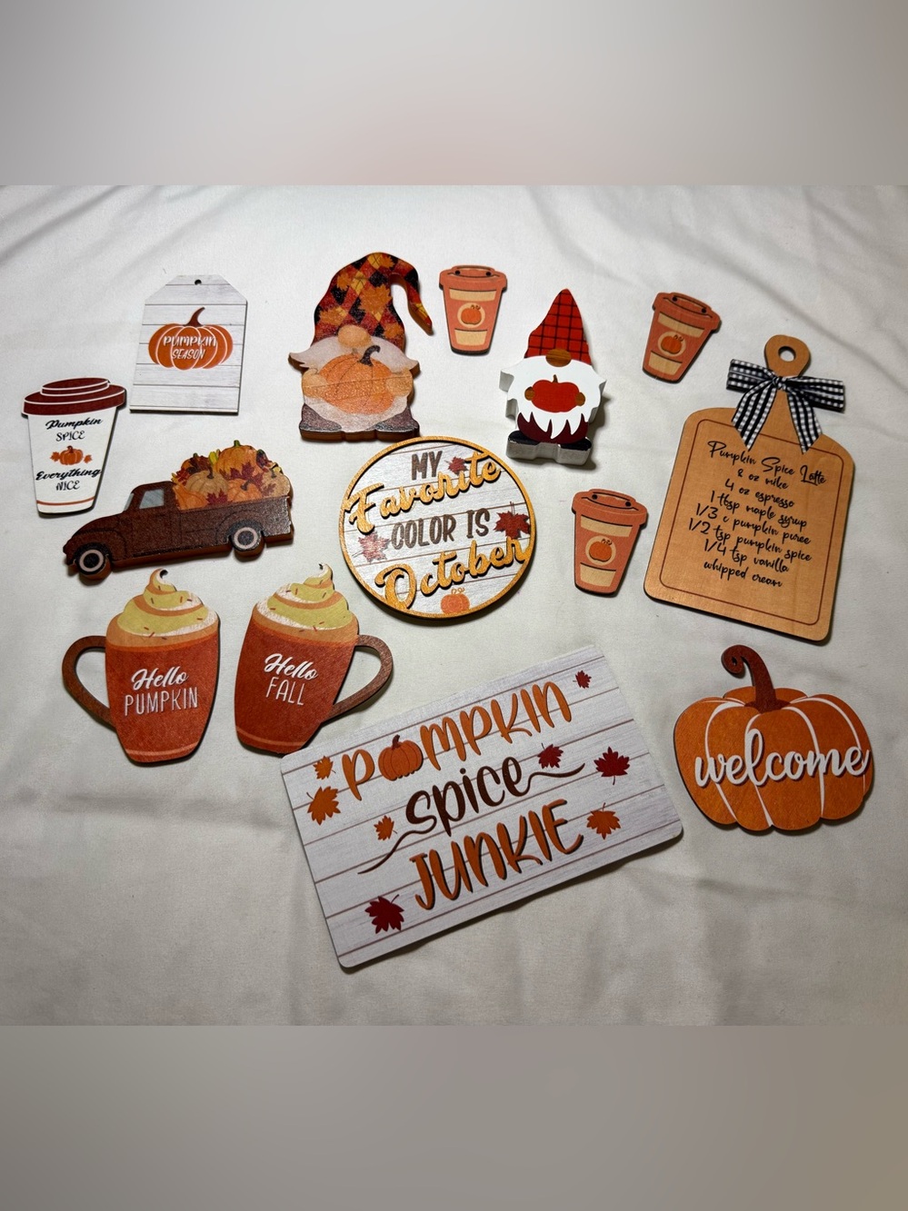 Autumn Pumpkin Spice Tray Décor Set - Orange